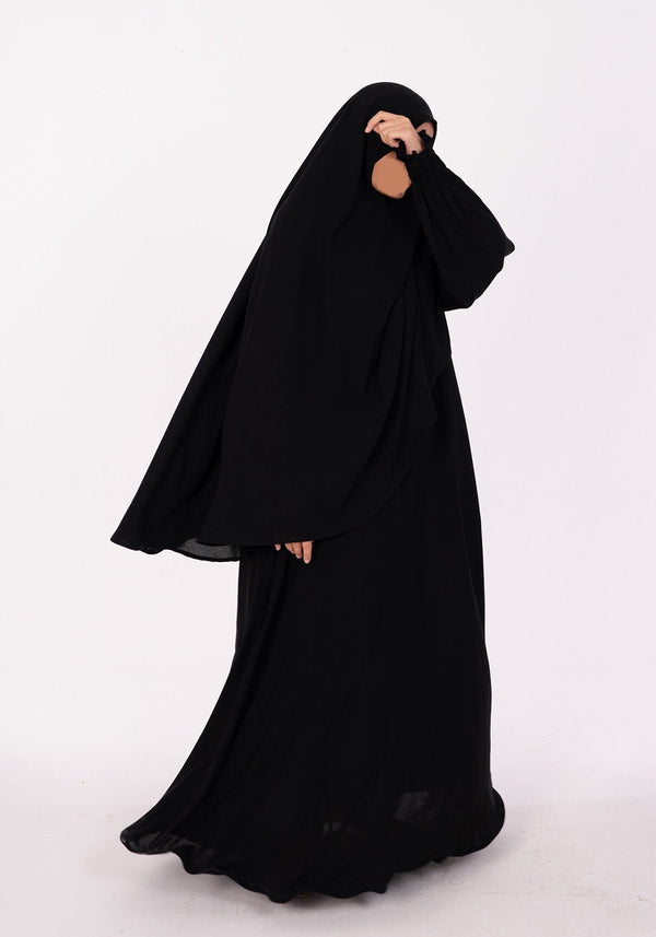 Black Abaya & Khimar Set - frilled sleeves
