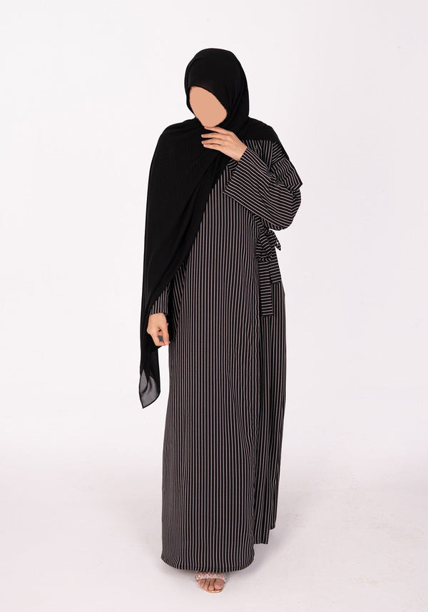 Black Stripes Wrap Abaya