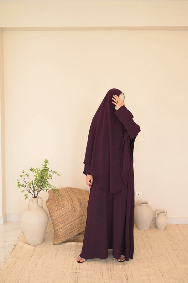 Burnt Burgundy Abaya & Khimar Set